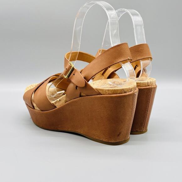 Kork Ease Sandal Womens 8 Brown Leather Wedge Platform Ankle Strap Buckle Shoes - Picture 5 of 11